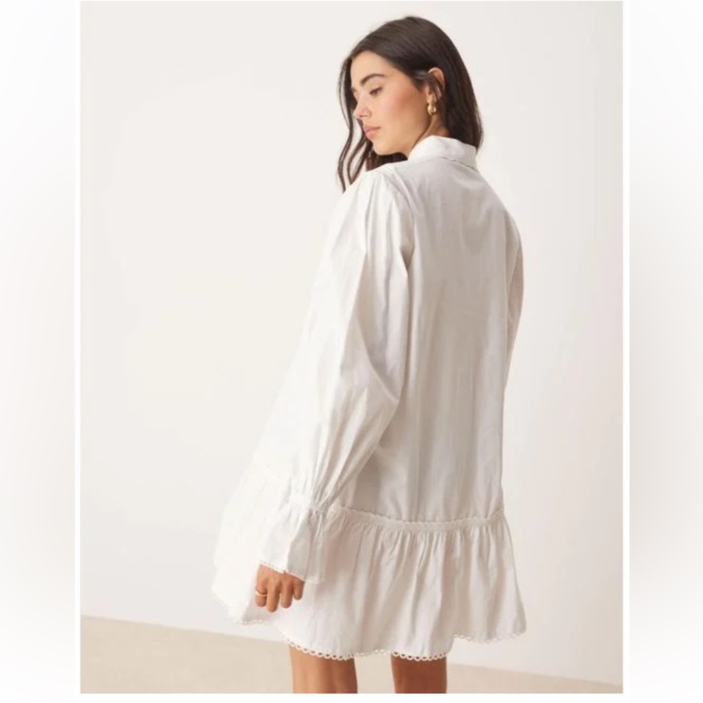 Miss Selfridge NWT Women's Natural Embroidered Poplin Shirt Dress 4 Cottagecore - Picture 3 of 14